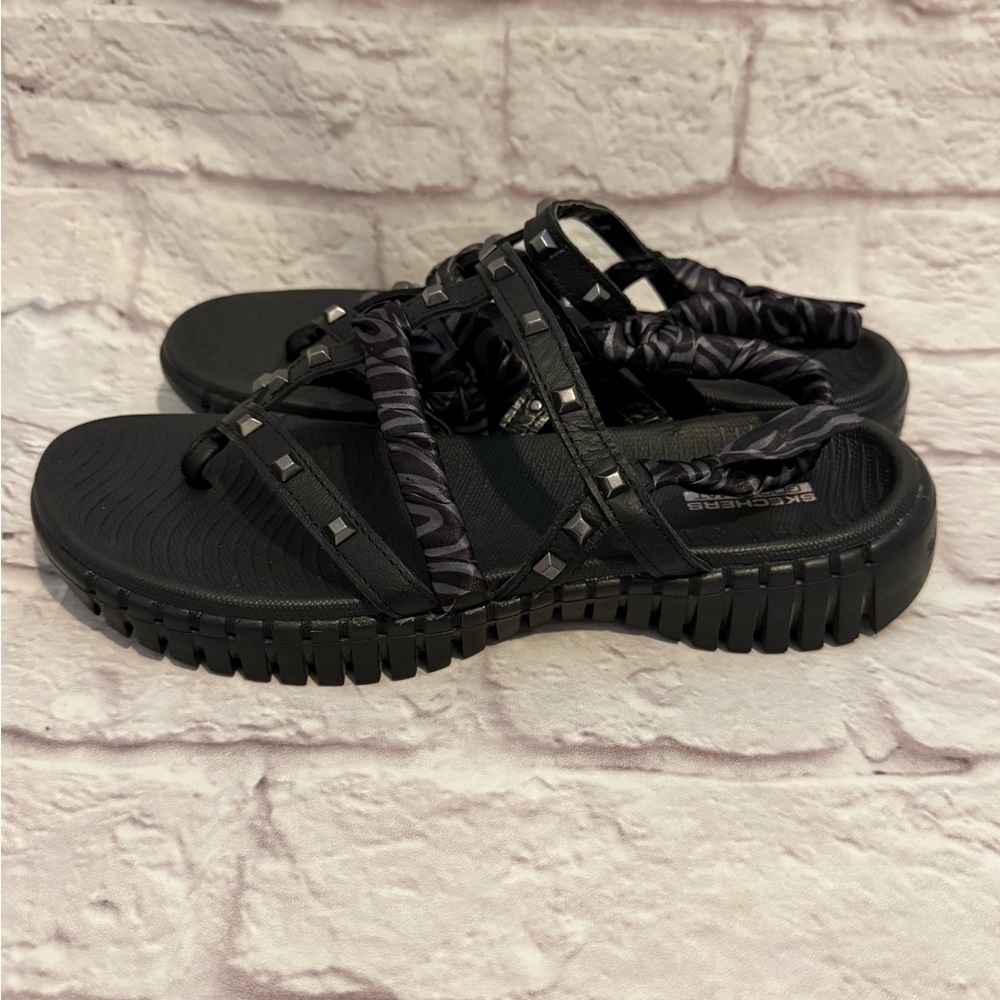 SKECHERS Go Walk Womens Size 8 M Black Strappy Studded Slingback Sandals